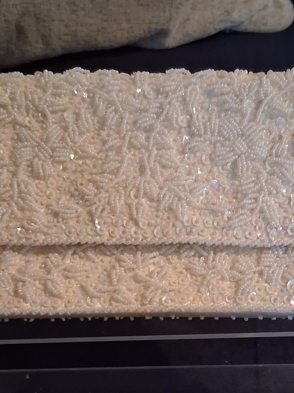 VTG Beaded Ivory Evening Clutch Bag - Elegant Pearl Embellished